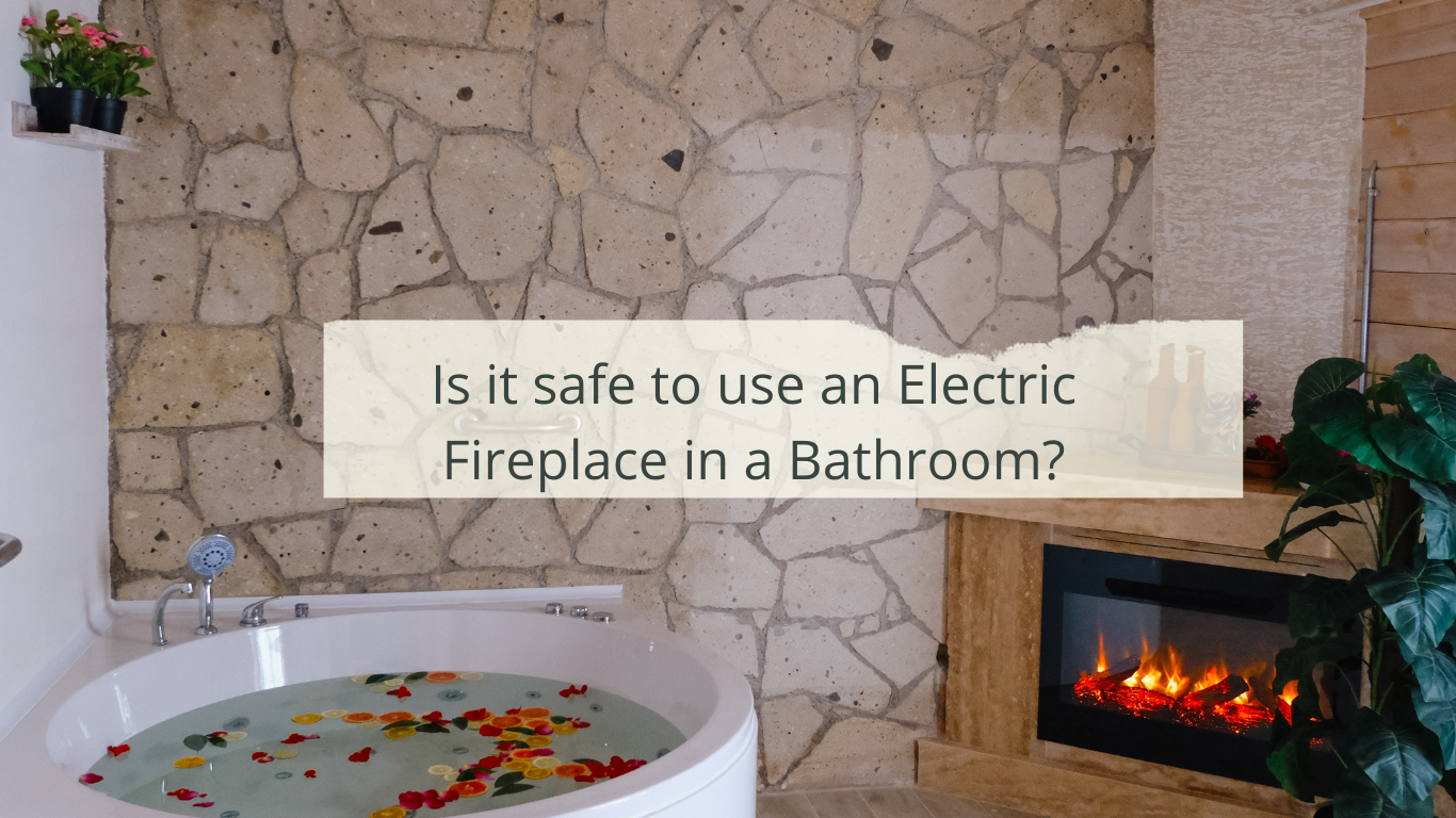 electric fireplace in bathroom